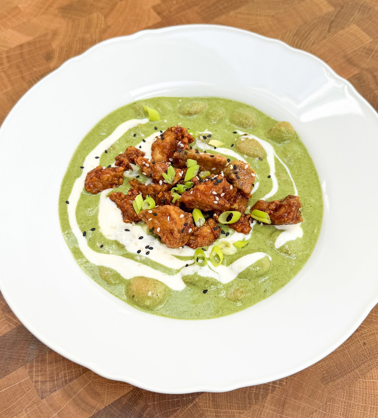 Creamy Green Masala Butter Beans with Honey Sriracha Tofu Bites