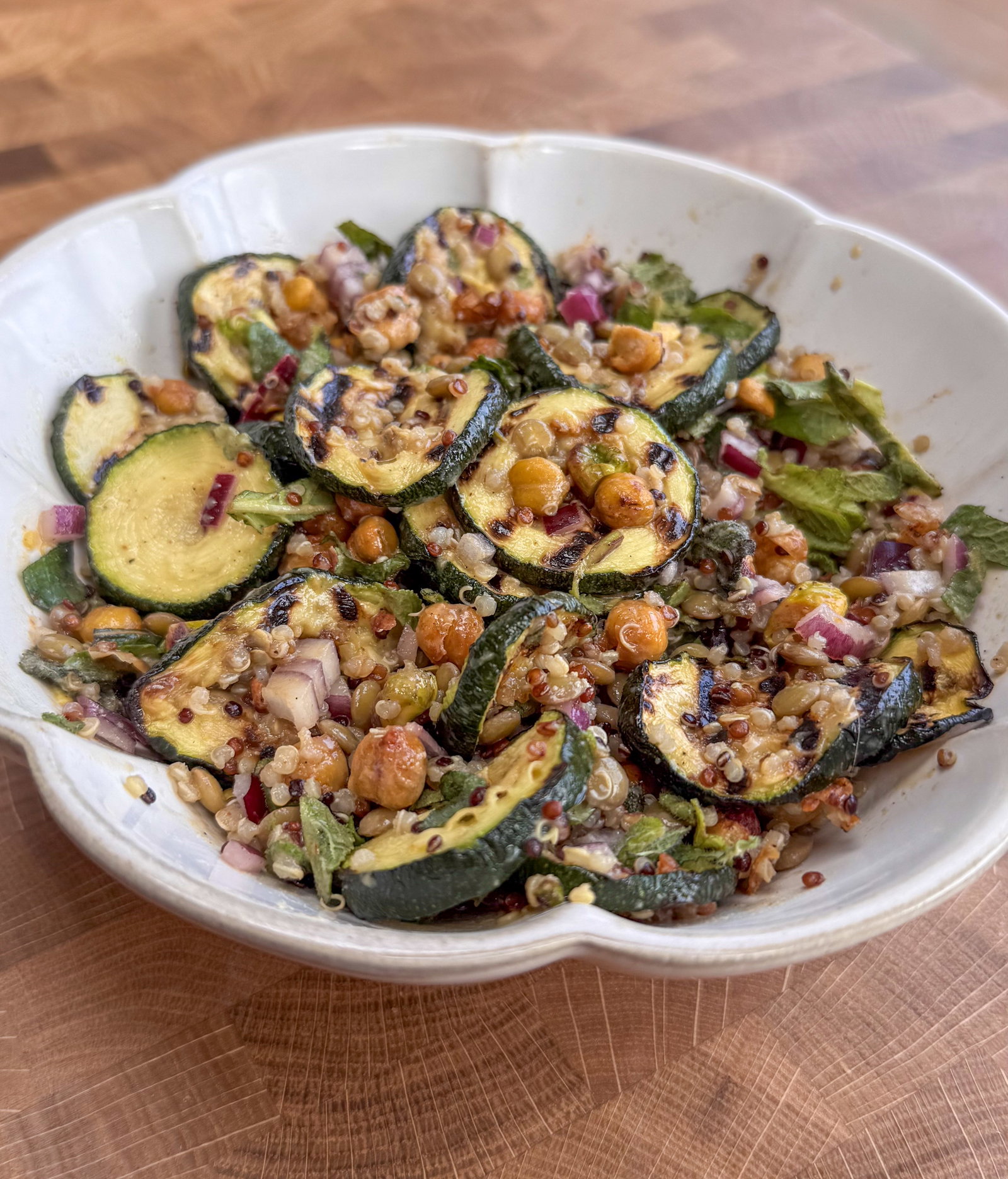 Griddled Courgette (Zucchini) Salad with Miso Lemon Dressing