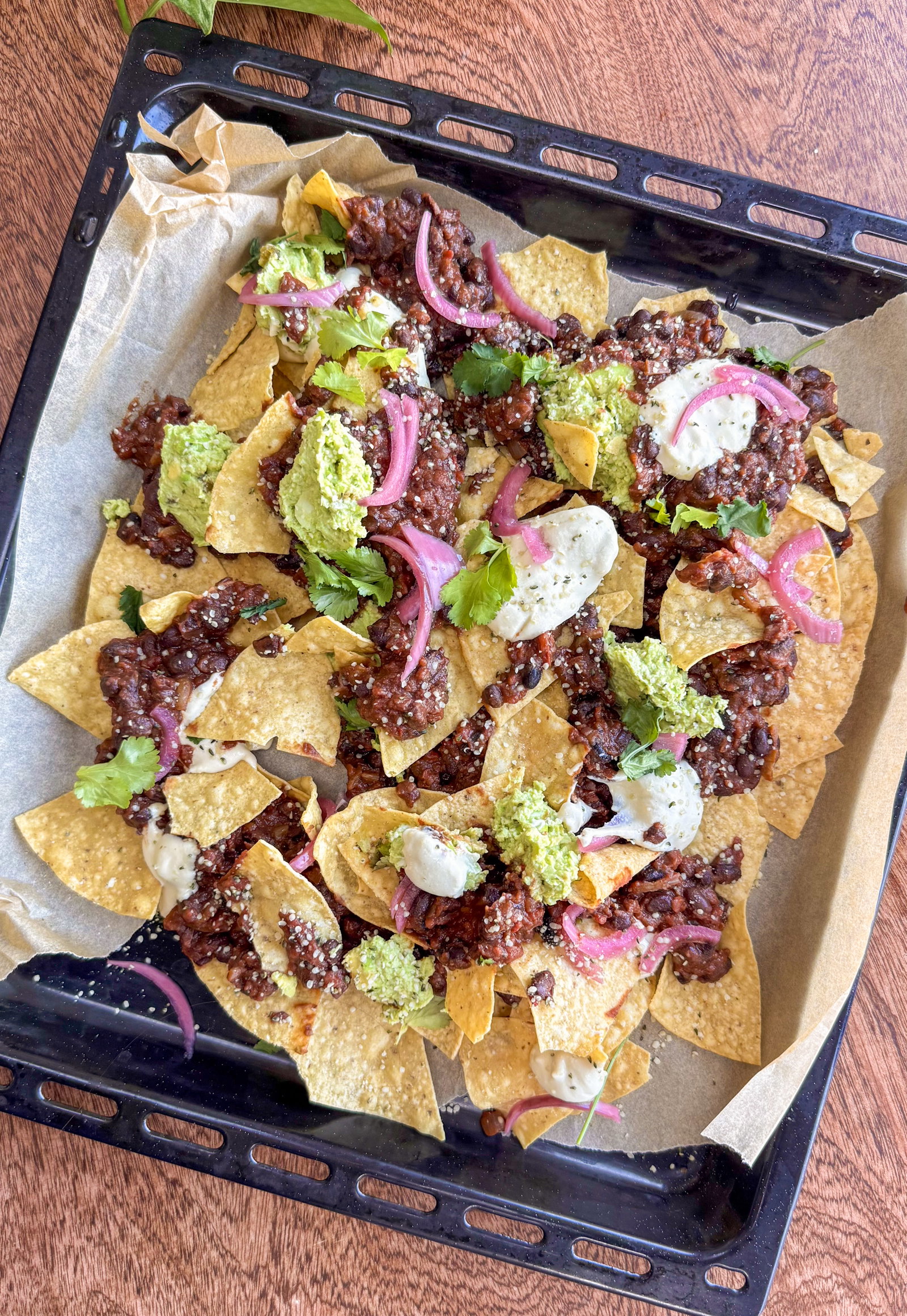 Loaded Black Bean Nachos with Edamame Guacamole