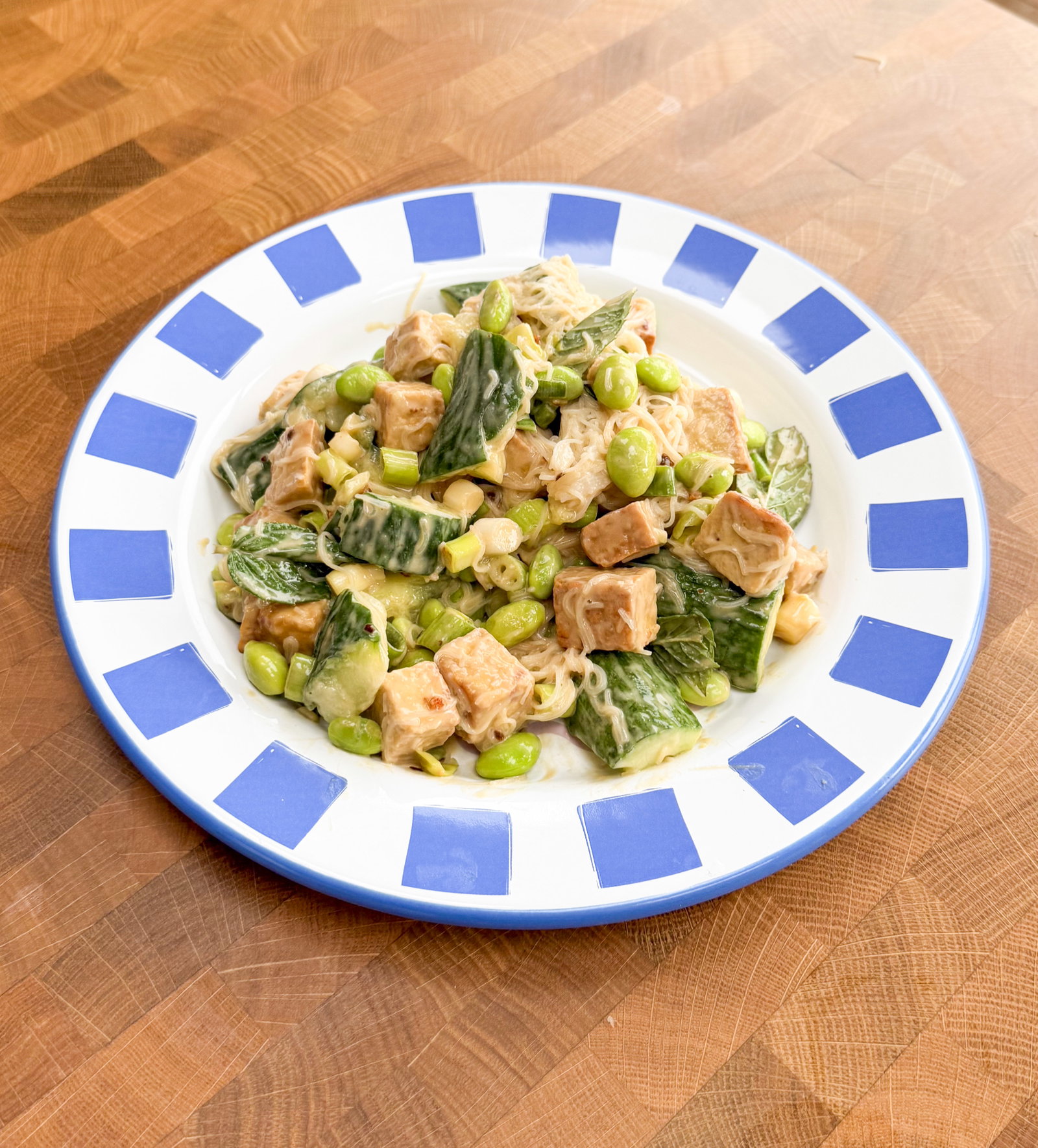 Smashed Cucumber & Tempeh Cold Noodle Salad with Tahini Chilli Dressing