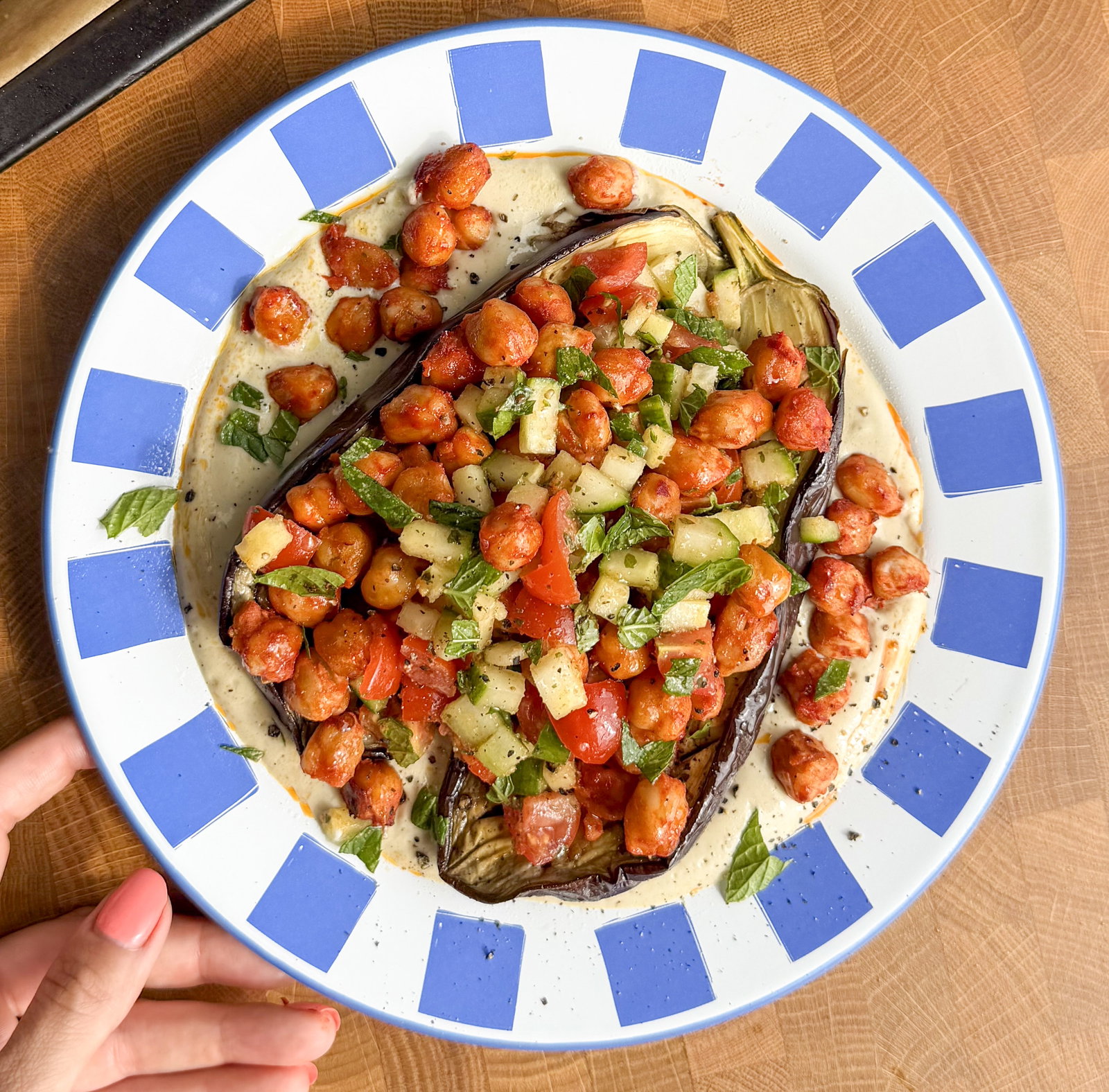 Smoky Harissa Chickpea & Aubergine Bowl with Whipped Miso Tofu