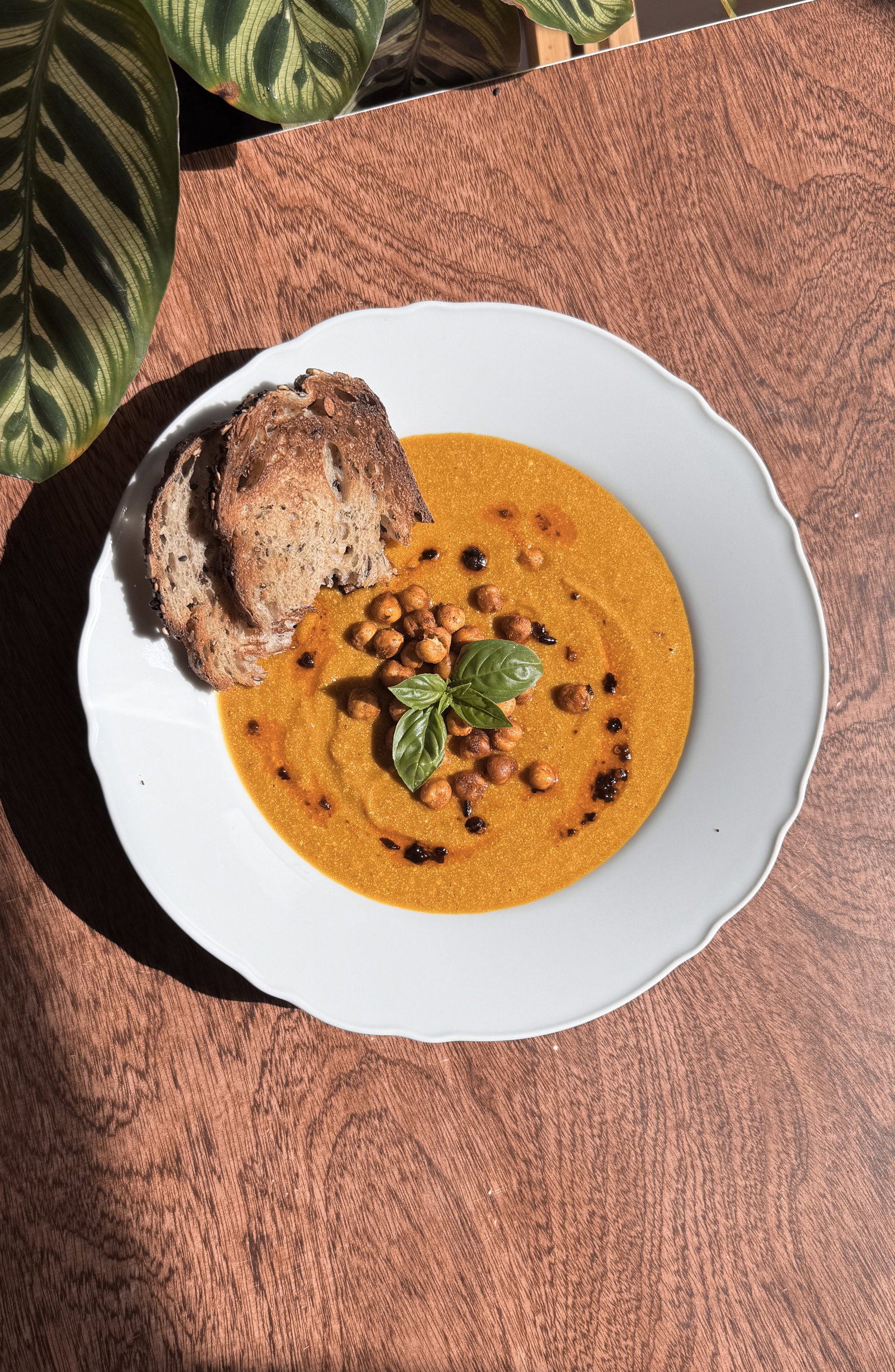 Smoky Sweet Potato Soup with Crispy Chickpeas