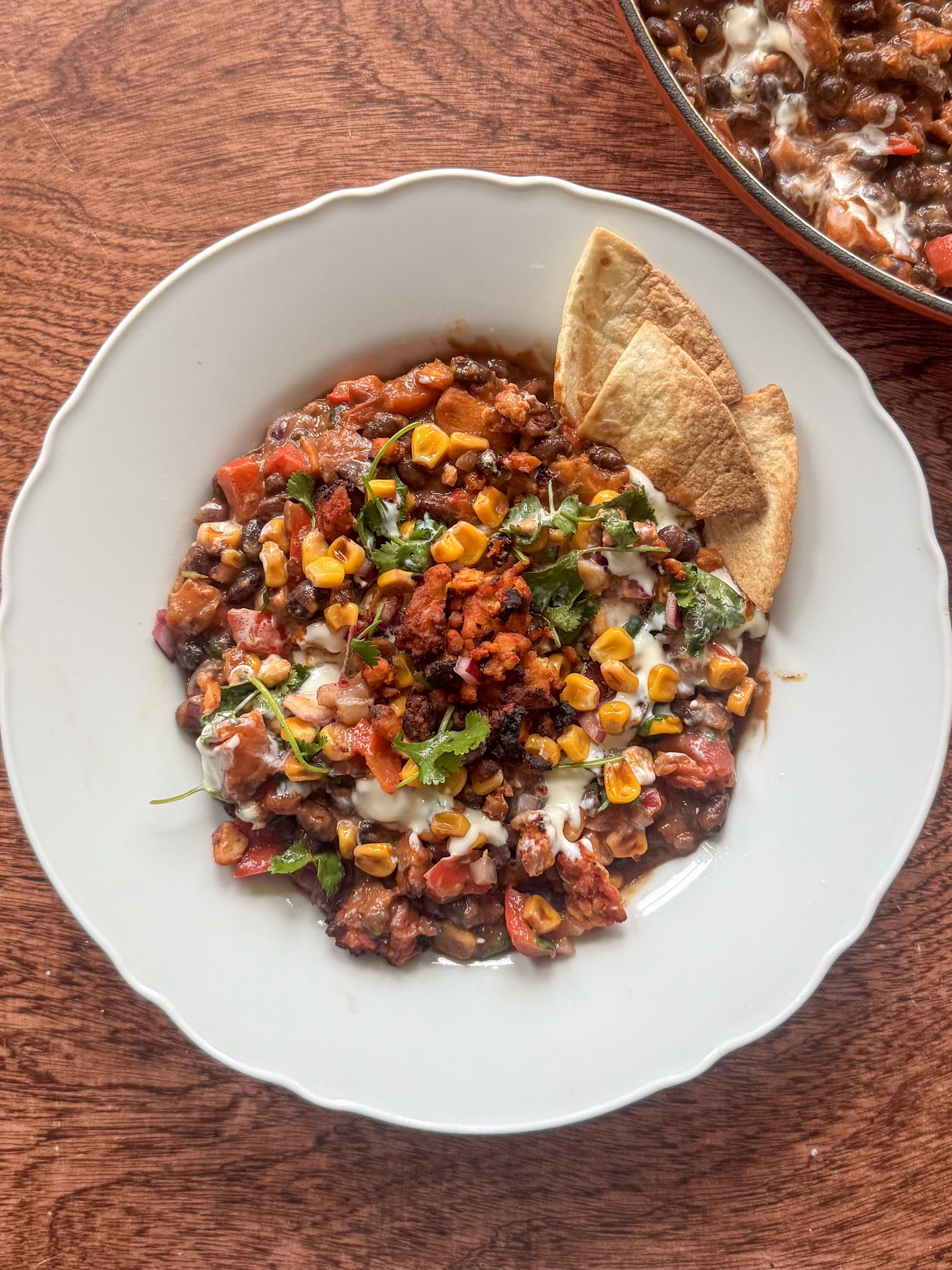 Smoky Tempeh & Sweet Potato Chilli with Sweet Corn Salsa