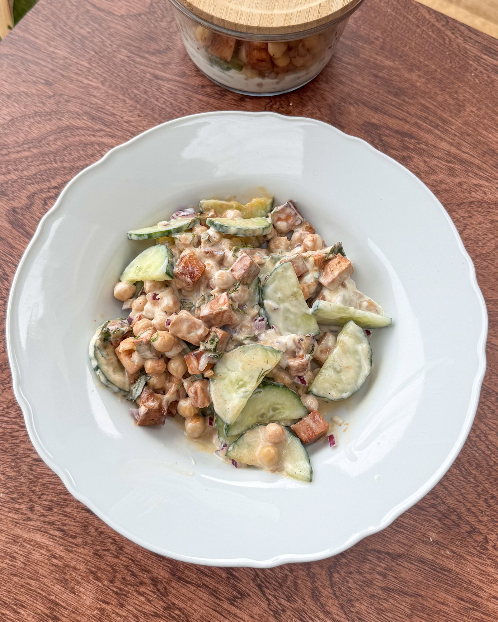 Tofu Bacon Cucumber Salad
